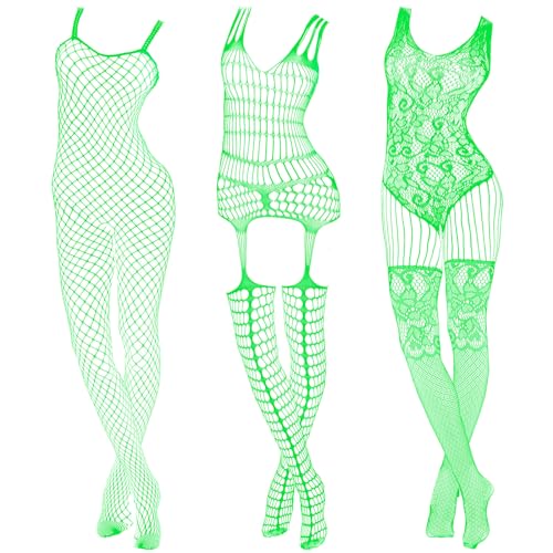 Hercicy 3 Pcs Glow in the Dark Fishnet Stockings Luminous Bodysuit Leggings Glowing Fishnet Socks for Women Glowing Party(Classic Style)