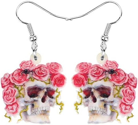 NEWEI Acrylic Halloween Floral Skull Earrings Drop Dangle Big Long Fashion Jewelry for Women Girls Gift Charms