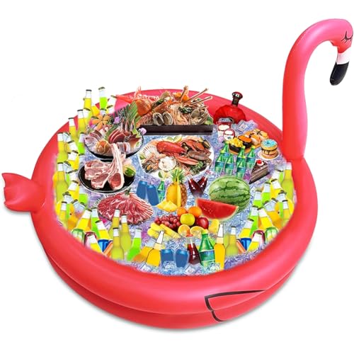 Inflatable Flamingo Cooler 130+ Cans Large Capacity, Bottom Quick-Drain, Luau Party Decor, Flamingo Pool Party Decorations, Beach Hawaiian Birthday Party Supplies Tropical Themed Summer Drink Cooler