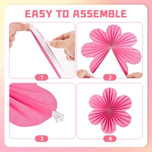 Image of SUNBEAUTY Paper Flowers Decorations for Wall, Paper Flower Fan Classroom Decoration Paper Floral Backdrop Decor Paper Fans Decoration Hanging Paper Fans Pink Yellow Flower Wall Decor