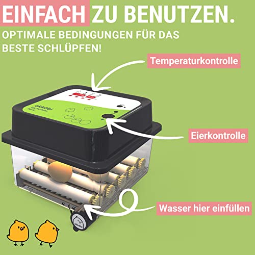 Foto von Okköbi OBI-12 Brutautomat für Hühner, Enten & andere Vögel + NEU 2024 + Brutautomat vollautomatisch + Temperaturkontrolle + Feuchtigkeitsanzeige + Integrierte Eierschale + 5 JAHRE SCHUTZ