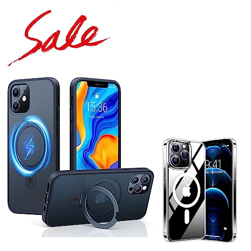 TORRAS Magsafe iPhone 12 Case & iPhone 12 Pro Clear Case with Stand and Shockproof Magnetic Translucent Matte Hard PC Back Case