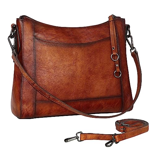 Iswee Retro Leather Shoulder Purse Mini Crossbody Bags for Women Handbag Travel Hobo Ladies Vintage Bag for Work (Brown)