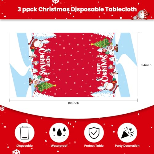 Christmas Tablecloth Plastic Disposable 3 Pcs 54x108 Inch Vinyl Christmas Red Blue Table Cloth Snowflake Merry Christmas Rectangle Table Cover Party Decorations Decorations – Image 7