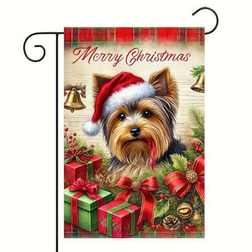 Image of BlissYard Christmas Yorkshire Terrier Garden Flag 12x18 Inch Polyester