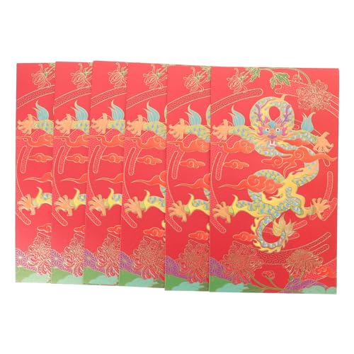 EXQUIMEUBLE 6個龍年結婚誕生日用復古風お年玉袋 新年紅包 風祝儀袋 幸運祈願デザイン ポチ袋 おしゃれ封筒