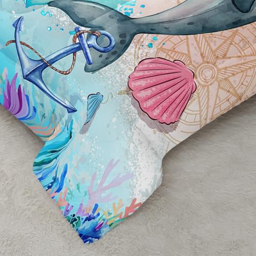Image of AILONEN Dolphin Comforter Set Queen Size, Kawaii Jumping Dolphin Bedding Set for Kids Girls,Ocean Theme Bed in a Bag Duvet Set,3 Pieces,1 Quilt and 2 Pillowcases,Soft Microfiber