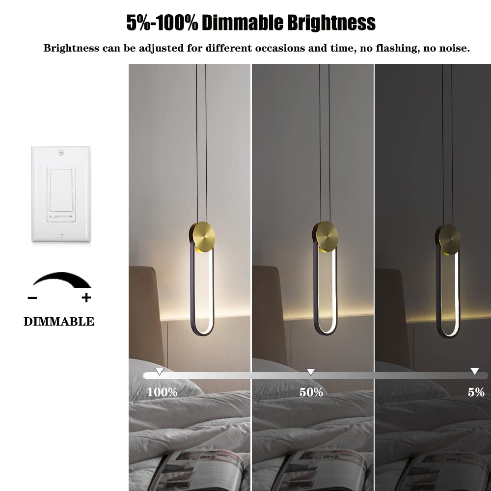 OIYIO Modern Black and Gold LED Pendant Lights Fixture, Minimalist Design Oval Pendant Lighting for Bedroom Living Room Bathroom, Restaurant 10w Warm White Single Hanging Light