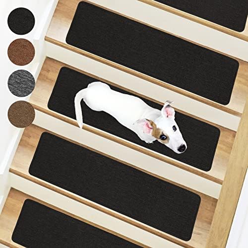 Stair Treads for Wooden Steps, 15 Pcs Non-Slip Carpet Stair Treads 8" X 30", Indoor Stair Runners with Reusable Adhesive for Kids Elders and Pets