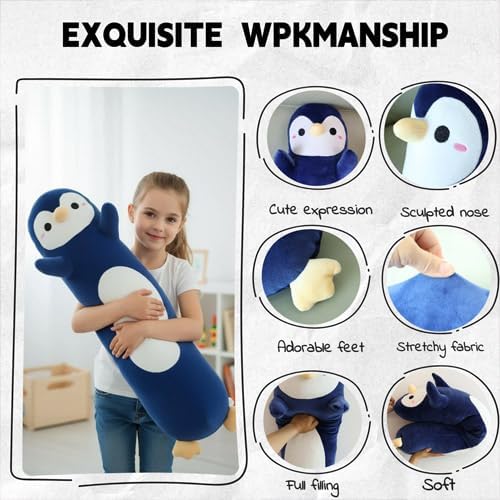 Somao Penguin Plush Pillow - 23.6 Inch Long Stuffed Animal, Ultra Soft Cuddle Pillow for Kids & Adults, Huggable Penguin Toy Gift for Birthday, Christmas, Valentine's Day (Dark Blue) - Image 5