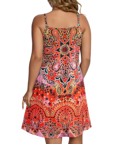 Image of Womens Spaghetti Strap Dress Summer Dresses Beach Pocket Casual Sundresses | 2026 Adjustable Spaghetti Straps Casual Beach Dress,Boho Sundress with Pockets ,Fashion V Neck Outfits,Beach Cover Ups