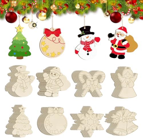 Lot de 80 décorations de Noël en bois brut unachevé à peindre, bo...