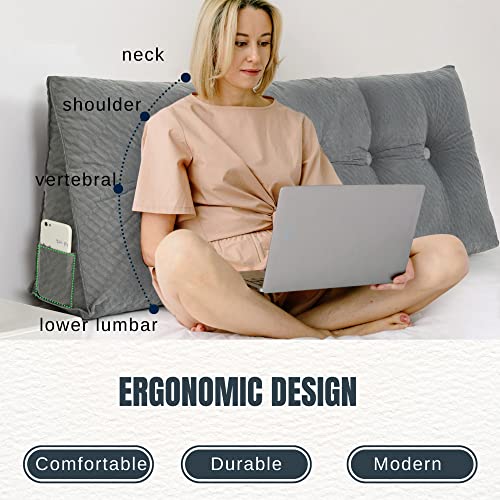 Memorecool Triangular Headboard Pillow Day Bed Back Wedge Pillow, Large Bolster Reading Back Rest Pillow With Shredded Foam Insert, Daybed Backrest Positioning Support Cushion Triangle Bedrest Pillow #TOP2
