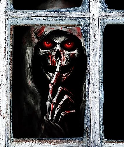 FOIMAS Halloween Window Cover Prop Poster Bloody Skeleton Window Banner Decoration for Halloween Party Home Decoration Photo Props