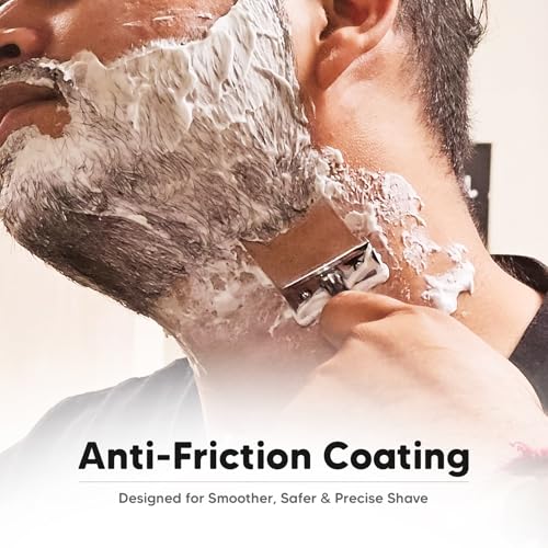 Image of LetsShave Pro Signature DE Safety Razor for Men (+10 Blades, 1 Alum Bar) | Double Edge Classic Razor with Stainless Steel Blades | Premium Metal Handle for Precision & Control | Traditional Single Blade Shaver