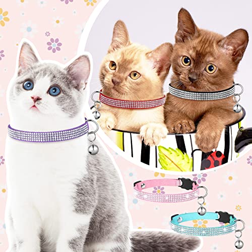 6 Pcs Rhinestones Cat Collar Breakaway Bling Diamond Cat Collar For Girl Boy Cats Collar With Bell Soft Velvet Adjustable Safety Shine Collar For Cat Puppy (Lovely Color, 7.9-9.8 Inch) #TOP6