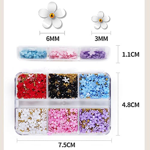 3D Colorful Flower Nail Charms White Pink Blue Purple Red Black Flowers Acrylic Nail Art Decals Charms With Pearls Metal Golden Round Beads For Nail Art Diy Crafting Decal Accessories #TOP1