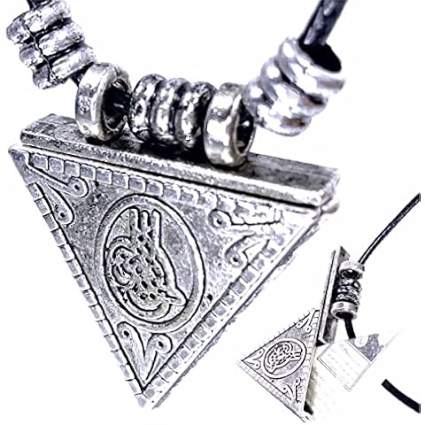 BORDO BERELI Cevsen Kette Metall Muska Kolye Anhänger Halskette Dreieck Allah Dua Islam Muslim Prayer Chain Cevşen ideal als Geschenk Cover