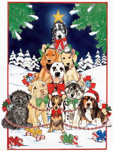 Dogs O'Christmas Tree Christmas Cards : 10 Holiday Cards with White Envelopes - Adorable!