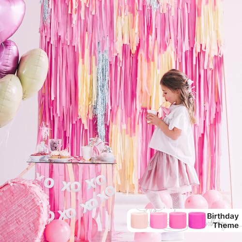 Image of PartyWoo Crepe Paper Streamers 8 Rolls 656ft, Pack of Pink, Hot Pink, Peach and White Party Streamers for Birthday Decorations, Party Decorations, Wedding Decorations (1.8 Inch x 82 Ft /Roll)