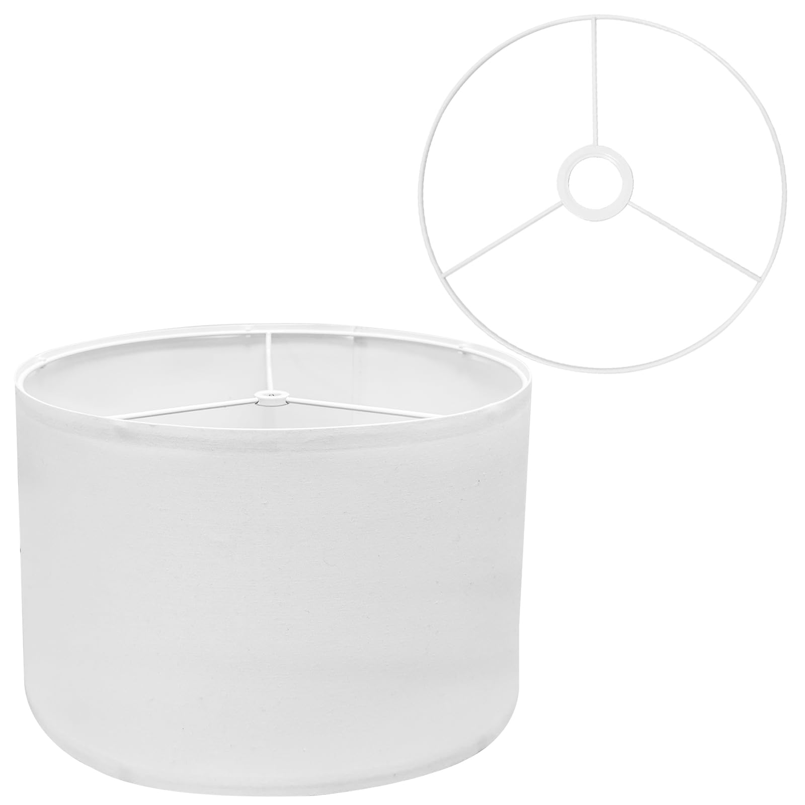 Drum Lamp Shades for Table Lamps 12" Top x 12" Bottom x 8" High Linen Lampshade Lamp Shade with E27 to E26/E14 Adapters for Floor Lamps Bedside Lamps, White fine lines, Assembly Required
