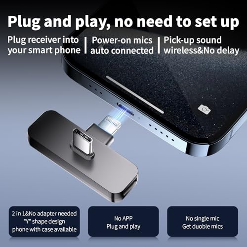 2 pack wireless mini lavalier lapel microphone for iphoneandroid phone2 in 1 - 65ft cordless clip on dual mics with noise reduction 6h working time for video recording vlogging youtubeblack