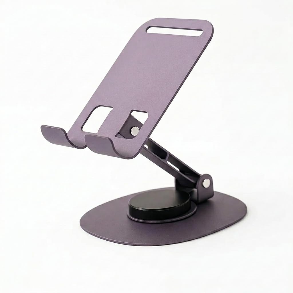 360 Degree Rotating Mobile Phone and Tablet Stand, Adjustable Foldable Desktop Holder for iPhone iPad and All Smartphones, Aluminium Alloy Desk Stand, Purple `-picture-37