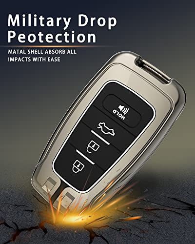 Gerzen For Toyota Key Fob Cover With Keychain, Key Cover For Women Man Compatible With Camry Rav4 Highlander Avalon C-Hr Prius Corolla, Metal Key Shell For Toyota Accessories (Grey) #TOP4