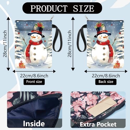 CRASPIRE Snowman Book Sleeve Christmas Book Covers Book Protector for Paperbacks Washable Fabric Cloth Book Cover with Zipper and Extra Sleeve Pocket for Book Lovers Classmate Xmas Gifts - Image 2