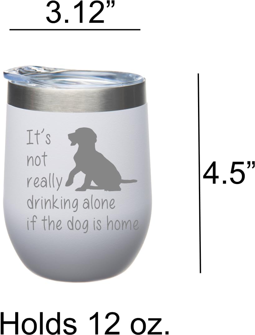 C M The Dog is Home Double Insulated Stainless Steel Travel Tumbler 12oz with Lid - White Powder Coated Laser Engraved Dog Lover