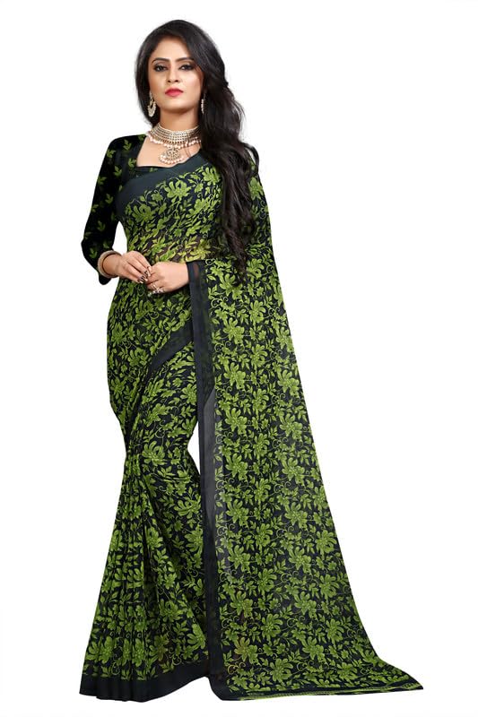 GROUPON MART Soft Semi Silk Saree With Printed Blouse, Color Green