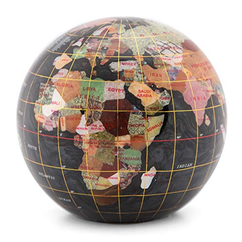 KALIFANO 4" (110 mm) Gemstone Globe Paperweight with Black Opalite Ocean
