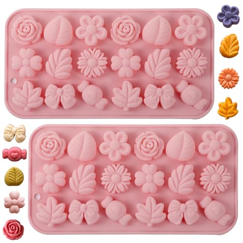 Flower Mold Set 2 PCS Silicone Moulds Set Reusable Non-Stick Baking Moulds for Chocolate Candies Wax Melts & DIY Crafts Multi-Cavity Moulds for Desserts Candle Making and Home Baking