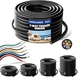 yyzimuqi 50 FT 10-14 AWG 7 Way Trailer Wiring Harness Heavy Duty 7 Wire Trailer Cable CCA 10-14 Gauge 7 Blade Round Conductor Cable Insulated Stranded Copper Clad Aluminum for RV Hitch Campers Trucks