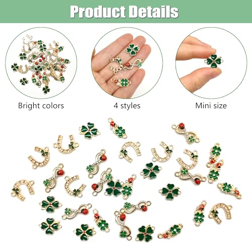 Niuhong CHARM 32Pcs Four Leaf Clover Ladybird Jewellery Connectors DIY Crafts Pendant, Green, Bitte beachten Sie die größentabelle - Image 2
