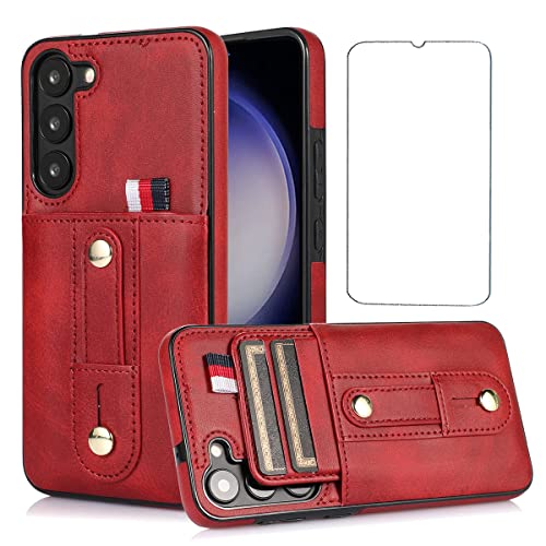 Galaxy S23 5G �P�[�X�p, �M�����N�V�[S23 �X�}�z�P�[�X + Samsung GalaxyS23 ?�� �K���X �t�B���� �A�b�v�O���[�h ���z�^�J�[�h���[���X�g�X�g���b�v �o���h �L�b�N�X�^���h �J�[�h�z���_�[ �@�\ Case Cover 