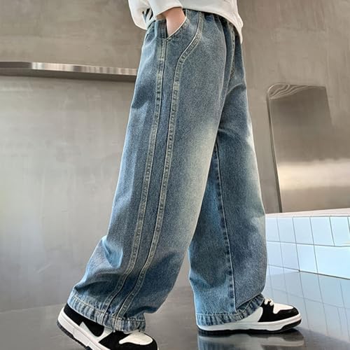 Boys Baggy Wide Leg Jeans Straight Patchwork Elastic Waist Retro Streetwear Denim Pants Kids Loose Fit Trousers4