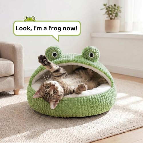 CWV Cute Cat Beds Kitten Beds, Soft Small Dog Beds, Washable Pet Beds for Puppy and Kitty, Funny Frog Cat Cave, 23 Inches - Image 5