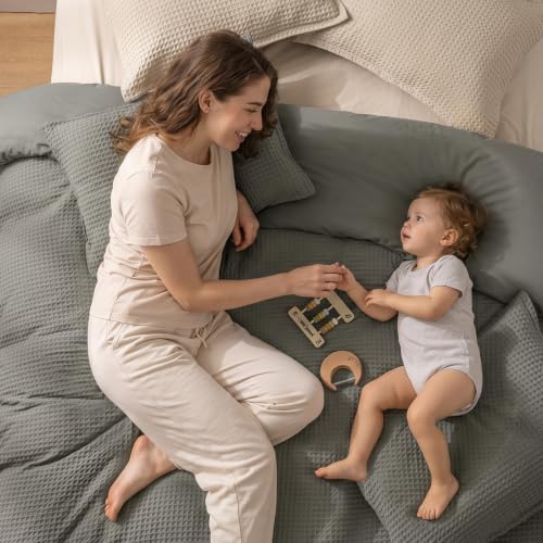 Image of PHF Waffle Weave Duvet Cover Set Queen Size, No Snagging Ultra Soft Luxury Textured Breathable Comforter Cover for All Season 3pcs, Durable Bedding Duvet Set with 2 Pillow Shams, 90 inchx90 inch, Grey