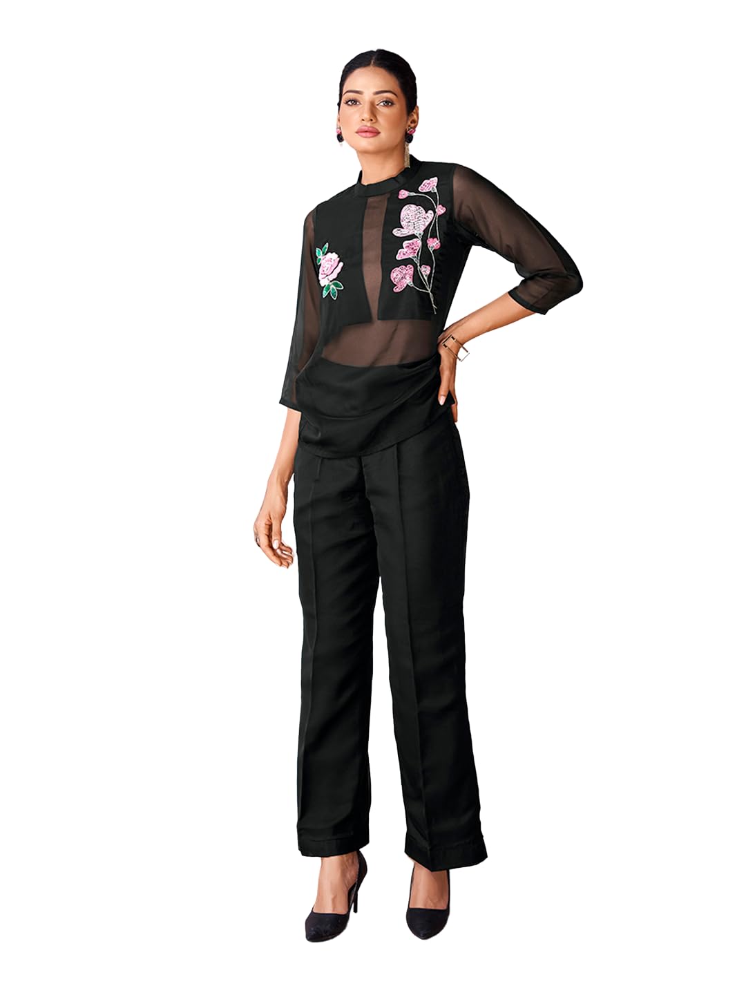 fusionic Black Organza Cut Dana Sequins Handwork Co-Ord Set-picture-38