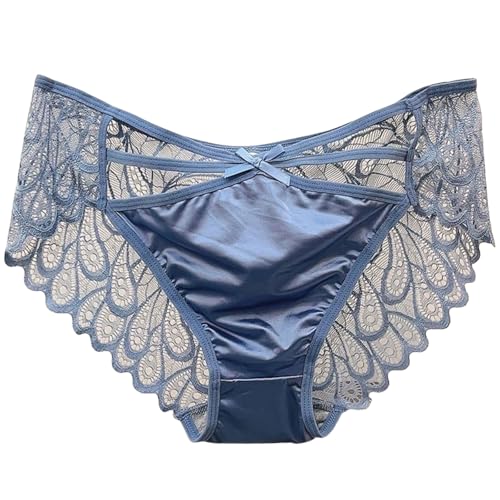 YROHGKPN Ropa interior de encaje de algodón bikinis bragas elásticas bragas transpirables de malla para mujeres niñas damas, azul, XL