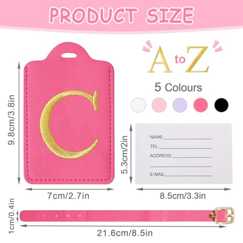Image of Initial Luggage Tags for Suitcases, Cute Embroidered Letter Luggage Bag Suitcase Identifier Name Baggage Tag, PU Leather Travel Luggage Tags, Bag Tags for Men Women Kids Luggage Handbags(Rosered C)
