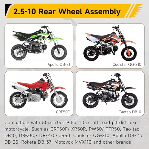 Image of 2.5-10 Dirt Bike Rear Wheel Compatible with CRF50 SSR70 TTR50 XR50, 2.5 x 10 Tire & Rim for Apollo Taotao 50cc 70cc 90cc 110cc Pit Bike Motorcycle Parts with Drum Brake Pad Shoe Assembly Silver