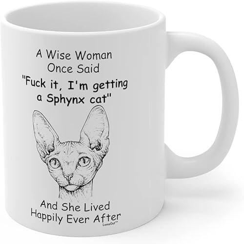 Miniatura 1 de Taza divertida para mujeres dueñas de mascotas – Taza para café «A Wise Woman Once Said», blanca, 325 ml., Sphynx Cat - Mujer Sabia 2