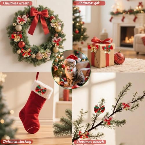 CCINEE 21pcs Christmas Bows with Bells Xmas Garland Wreath Bows Ornaments Mini Small Linen Bowknot for Christmas Tree Decor Gift Packaging Decorations — 사진 6