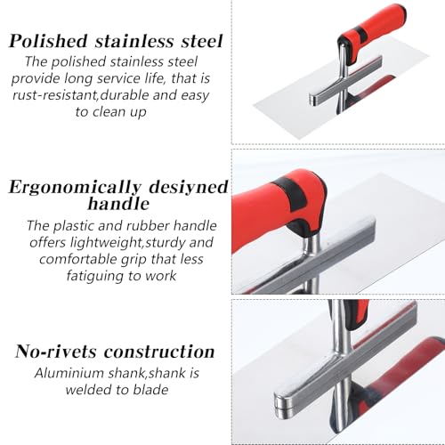 3Pcs Concrete Tools Stainless Steel Flat Finishing Trowel plus Concrete Edger and Groover Stucco Cement Kit Masonry Construction Hand Kit - Thumbnail 7