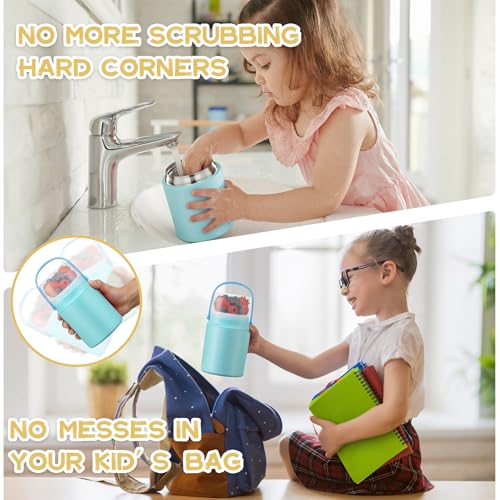20oz Soup Thermo for Hot Food with a Snack Box Container，Leak Proof Insulated Lunch Container Kids and Adults，Stainless Steel Double Wall Vacuum Wide-mouth Food Jar with Spoon and Handle（Sky Blue） by JOOPETALK - Used condition - Image 4