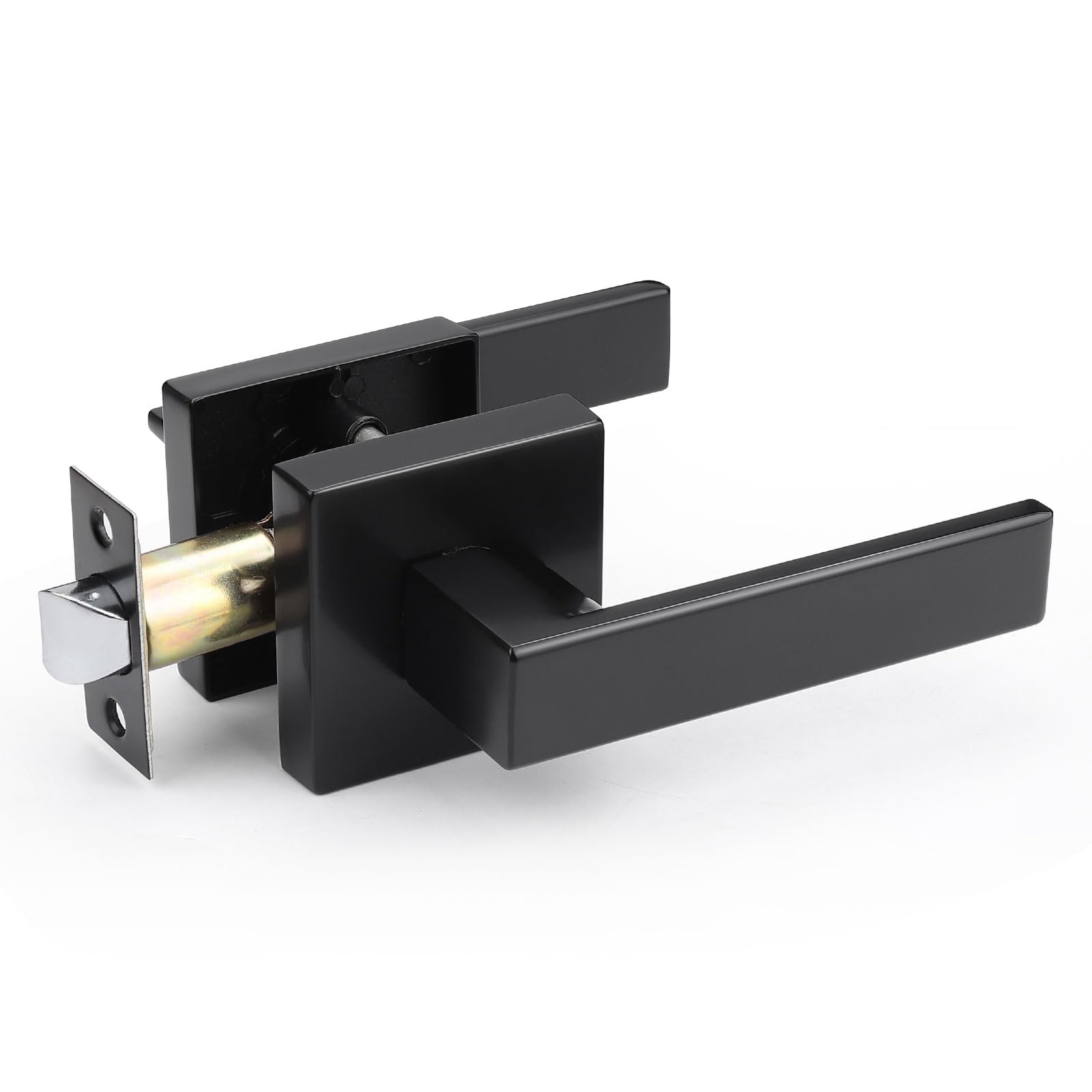 Door Handle With Lock Square Passage Door Lever Set – Matte Black, Reversible For Left/Right Hand Doors, No Lock Closet Door Handles - View #3
