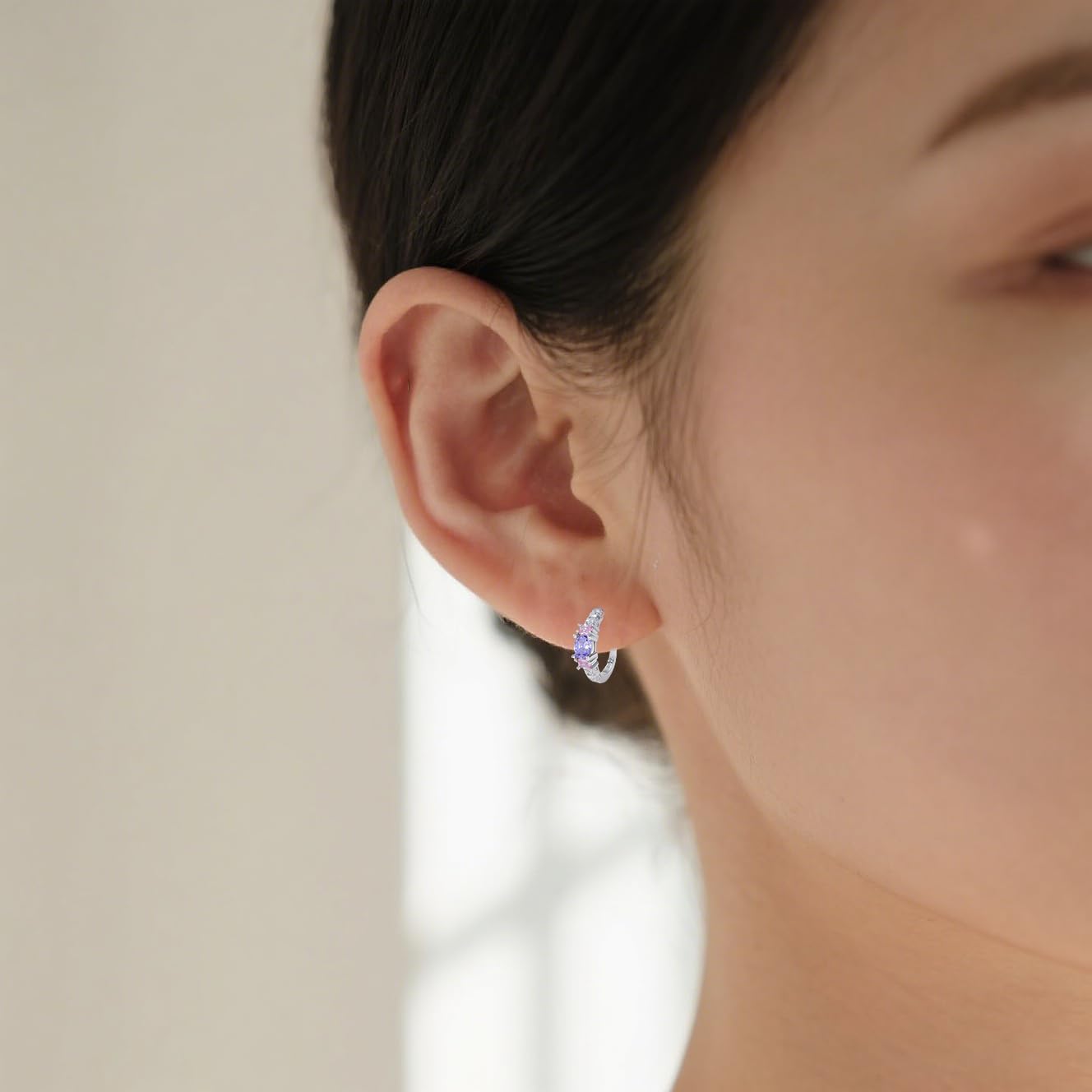 Multi-Colored Gems Hoop Earrings 925 Sterling Silver 5A CZ Statement Huggie Earrings for Women Ladies - Image 4