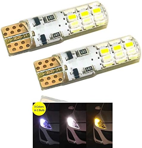 T10 194 W5W 168 2825, 3020 LED Chips 12V DC by MONDES, Super Bright 3-Color Mode, Silica Gel Coated Chip Board, LED Replacement Bulbs. TOP QUALITY (2-PACK)